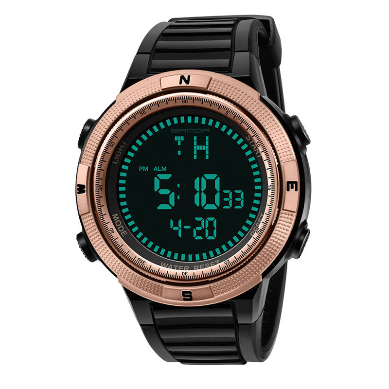 SANDA 360 Digital Watch Men Fashion Silicone Strap Calendar Luminous Display Outdoor Sport Watch