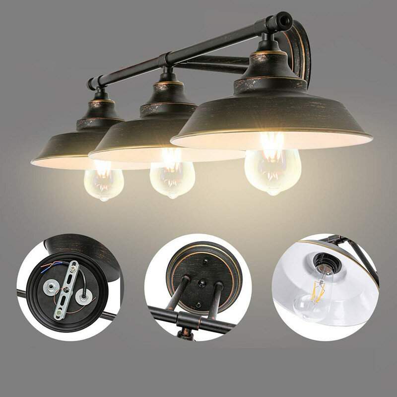 Vintage Industrial Loft Iron Sconces Indoor Modern Shade 3-head Wall Lamp Light