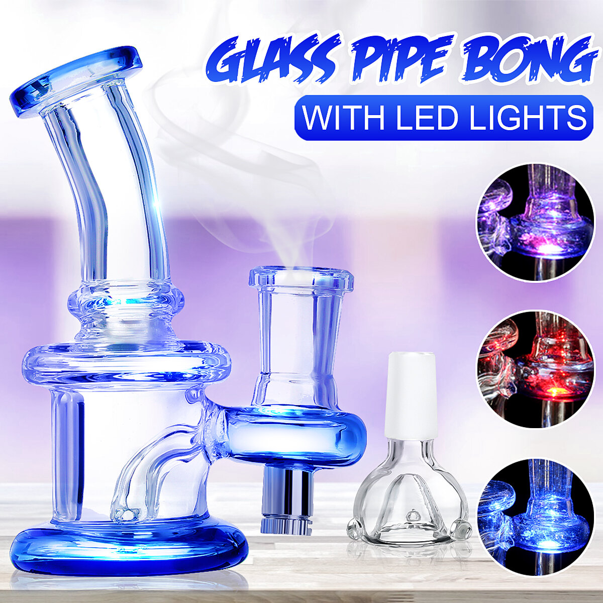 LED Hoookah Pipe Water Smoking Pipes Glass Pipe Bottle Lights Changing