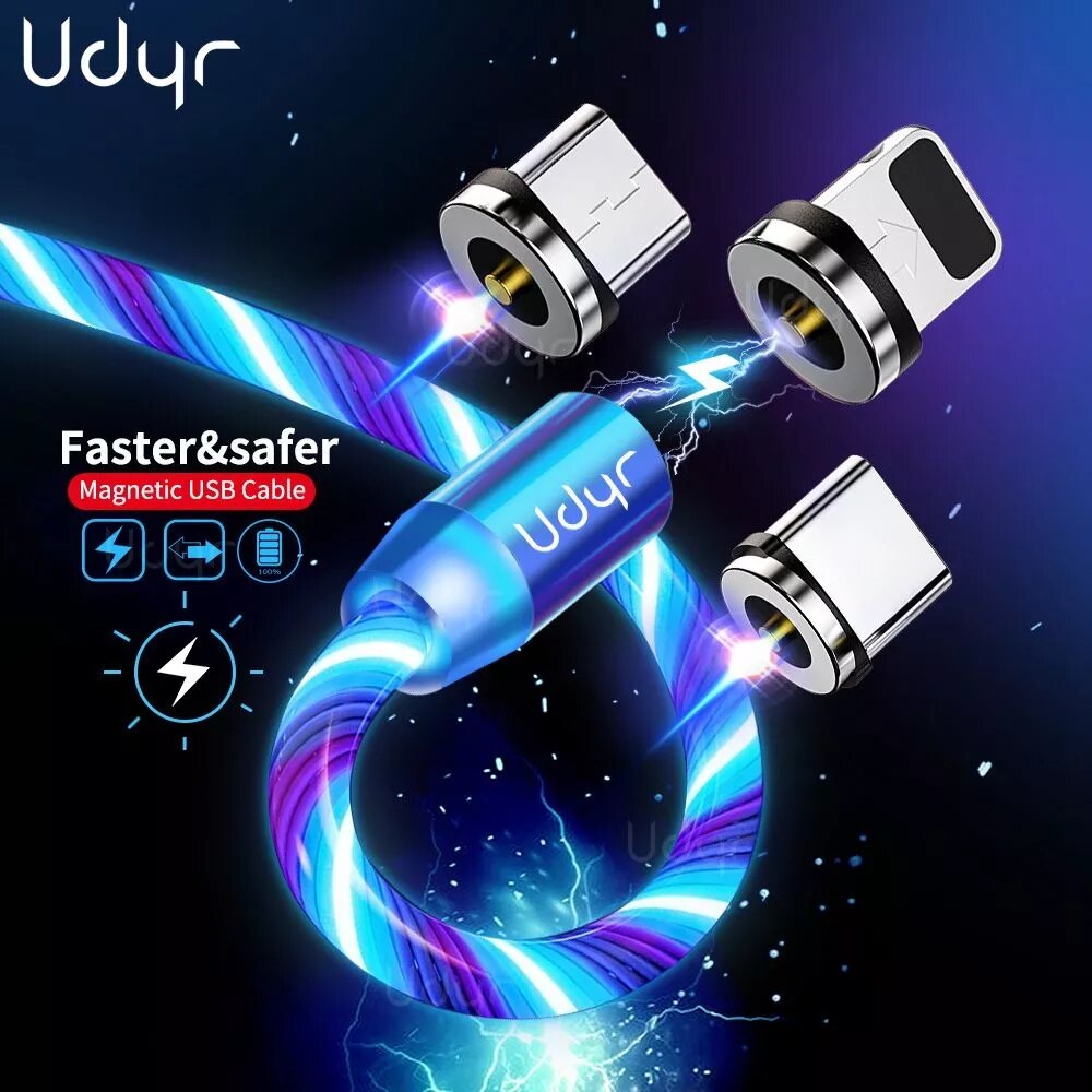 Udyr Magnetisch Stromend Licht LED Type-C / Micro USB-kabel voor iPhone 12 Pro Max voor Samsung Gala