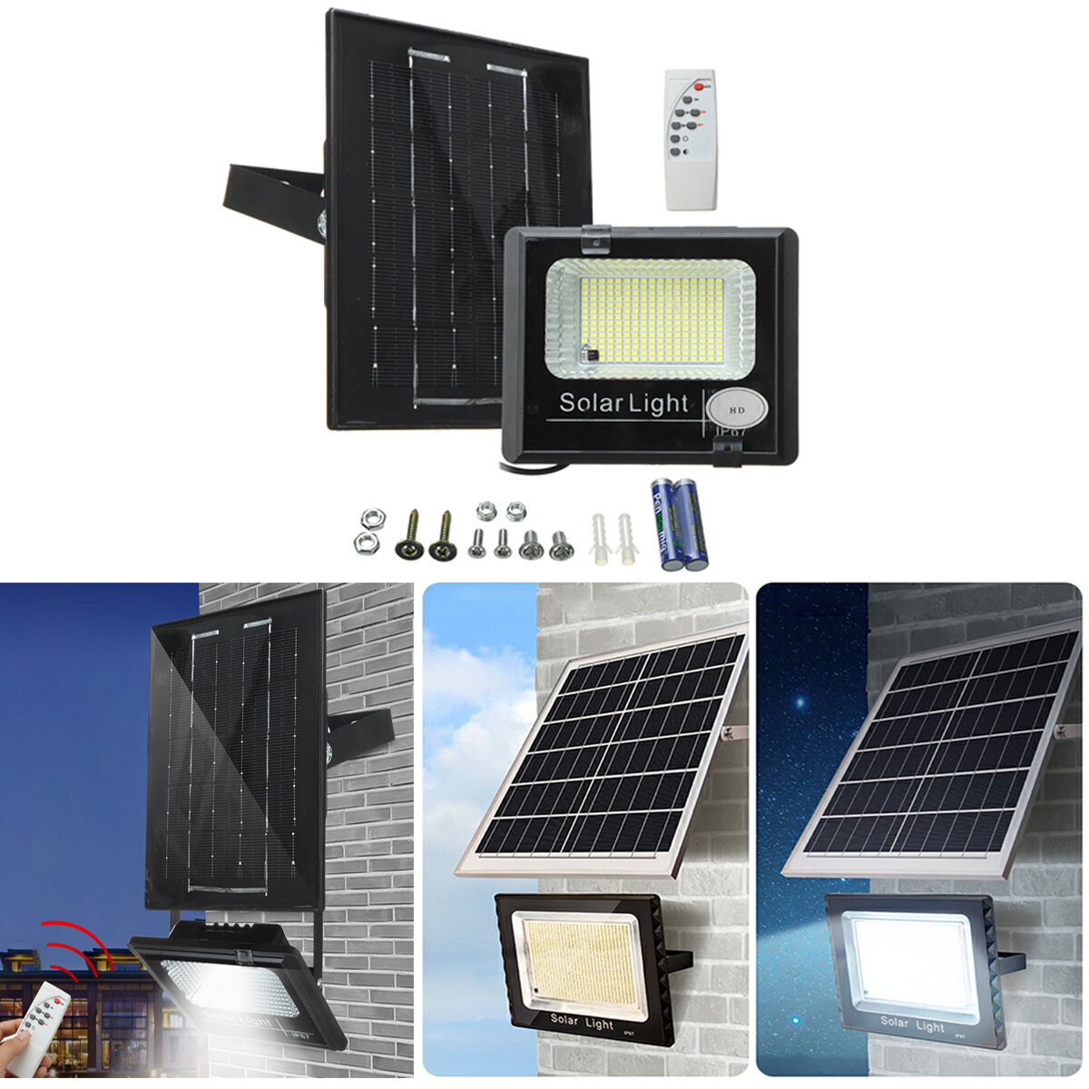 LED-lampa słoneczna z pilotem, wodoodporna lampa ścienno-słoneczna IP67 zasilana energią słoneczną do ogrodu zewnętrznego