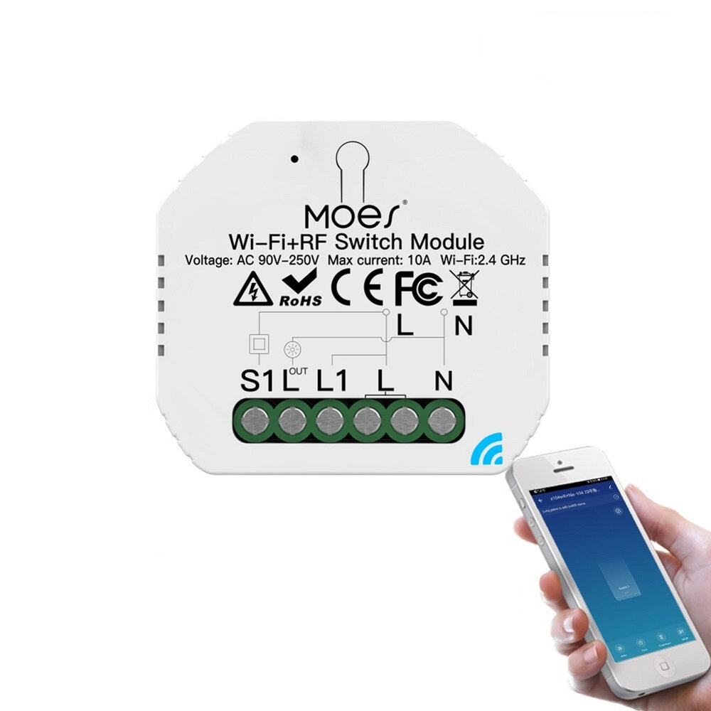 

MoesHouse Mini DIY WiFi RF433 Smart Relay Switch Module Smart Life/Tuya App Control forAlexa Google Home 1 Gang 1/2 Wa