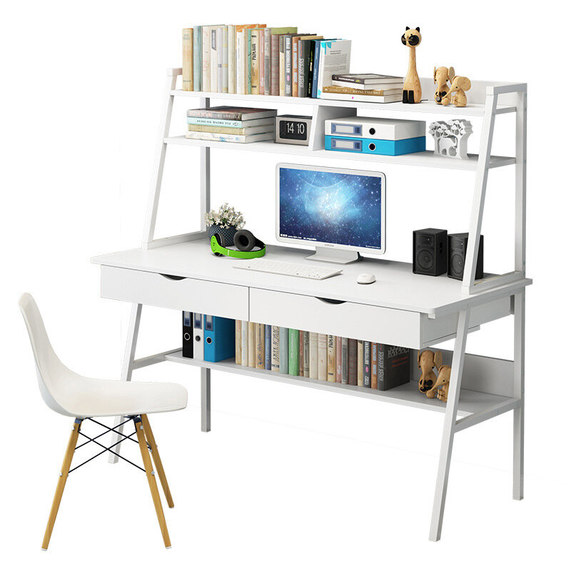 Large Computer Laptop Desk Writing Study Table Bookshelf Workstation with Storage Shelves and 2 Drawers Home Office Furn