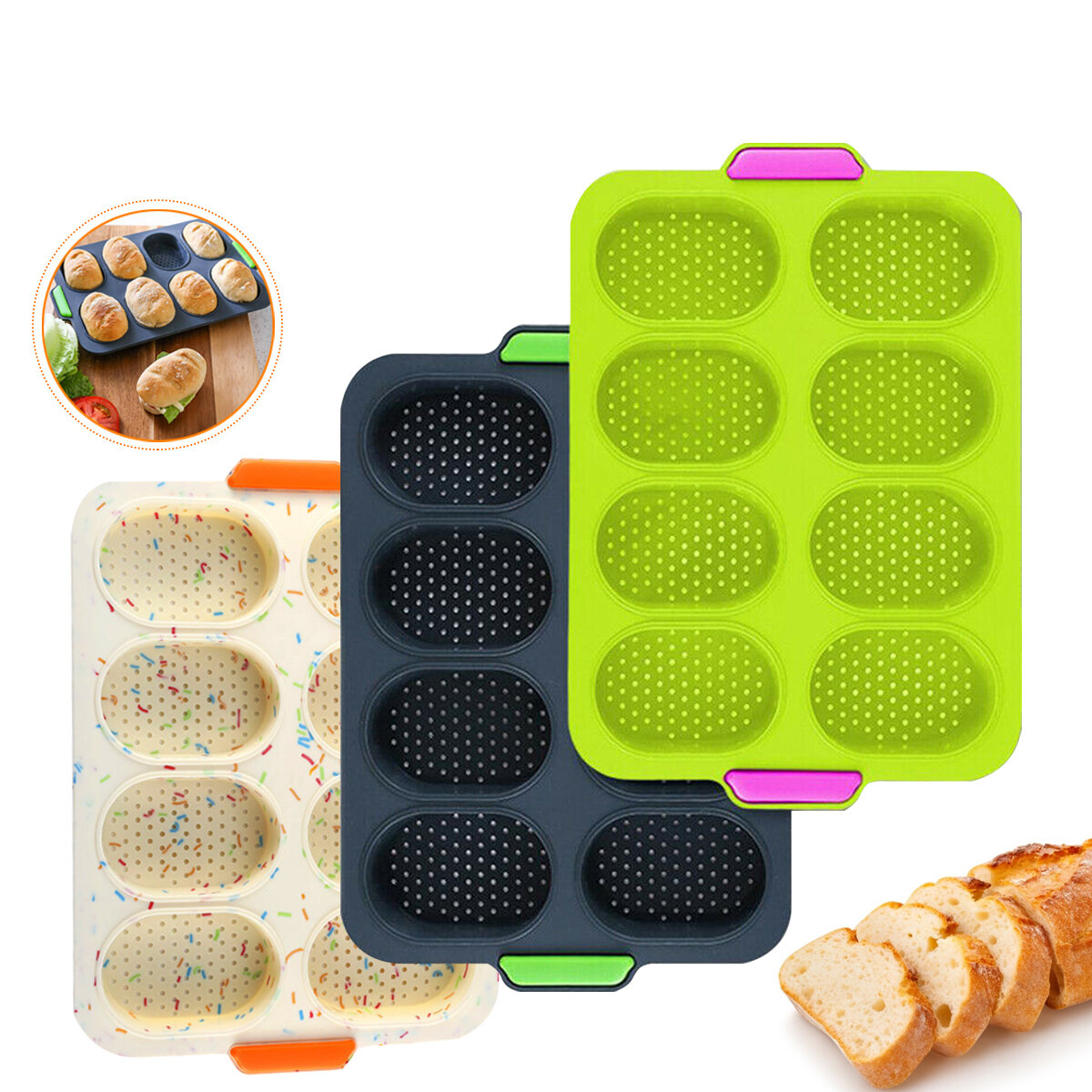 

8 Cup Holes Non-Stick Cupcake Baking Pan Silicone Mold 3D French Bread DIY Kitchen Supplies
