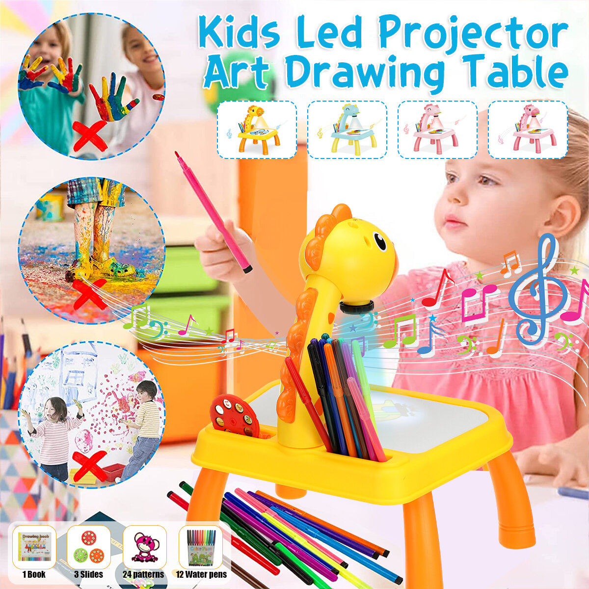 Children LED Projector Art Drawing Table Toys Kids Writing Painting Board Desk Musical Projection Educational Toys for Kids