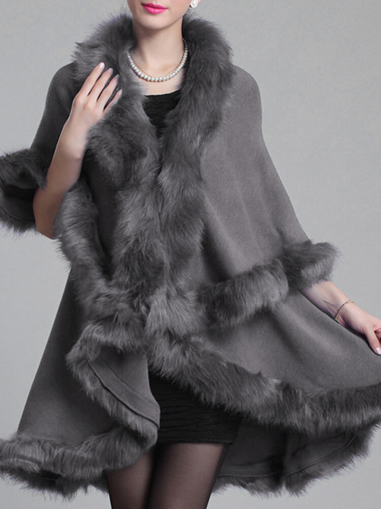 Elegant Faux Fur Patchwork Women Cloak Coats