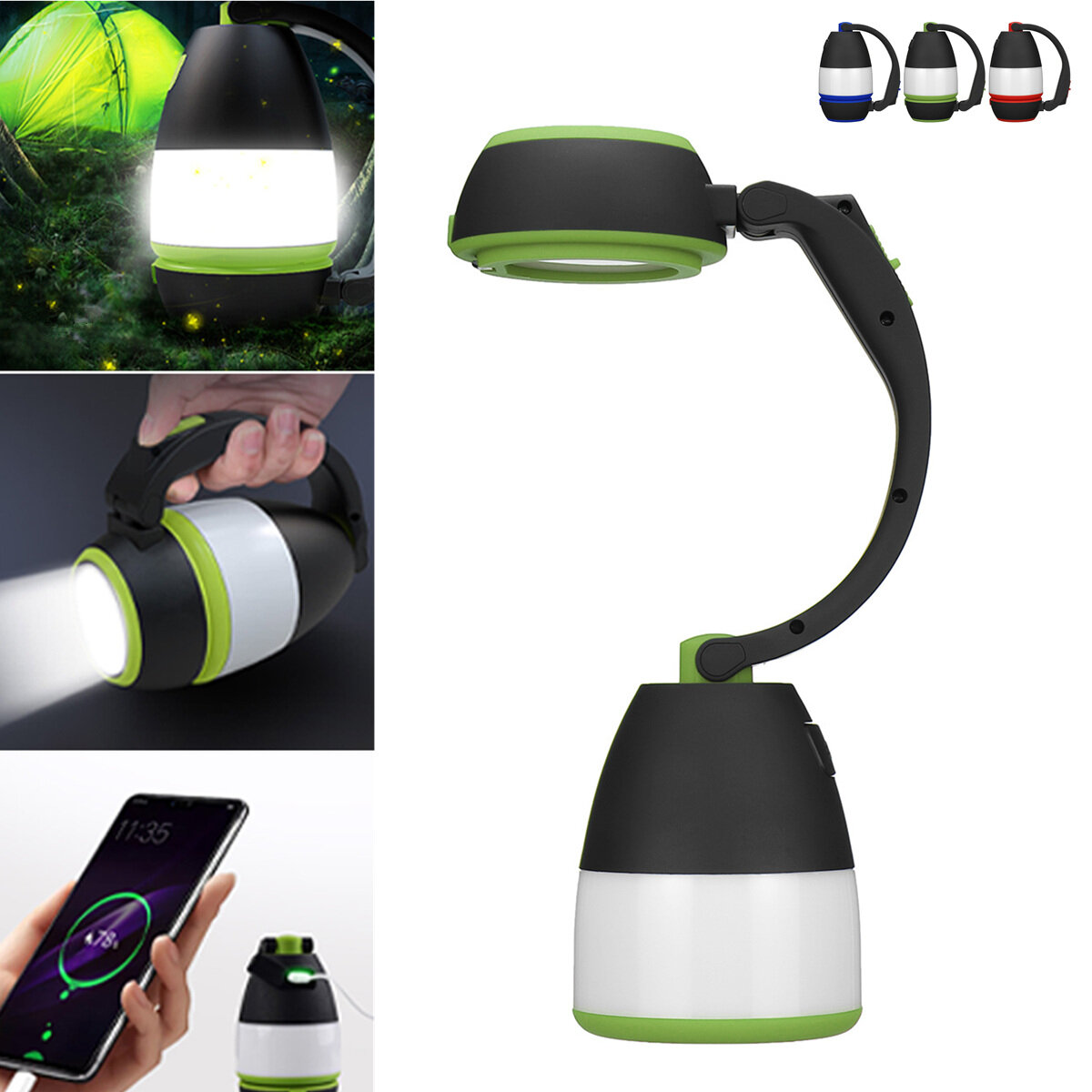 3-in-1-Taschenlampe 5-W-Schreibtischlampe 180 ° verstellbares Leselicht 3 Modi Wiederaufladbares USB-Campinglicht mit Power Bank-Funktion