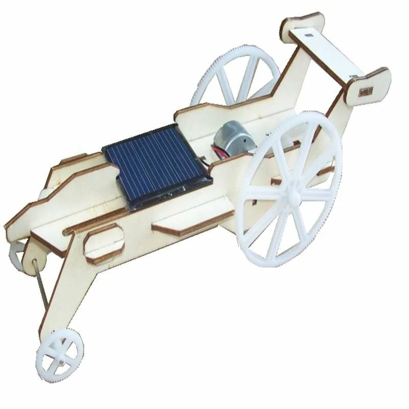 Wooden toy solar lunar rover car unassembled diy kit with solar panel & motor