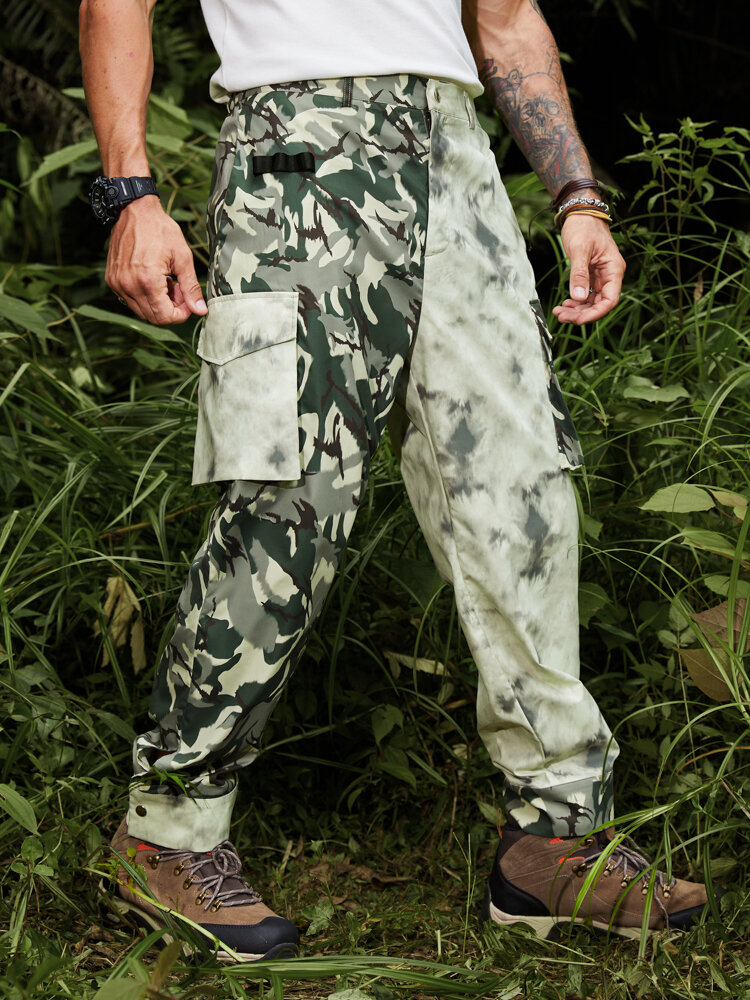 Men Two Tone Camo & Tie Dyed Multi Pocket Ankle Length Cargo Pants