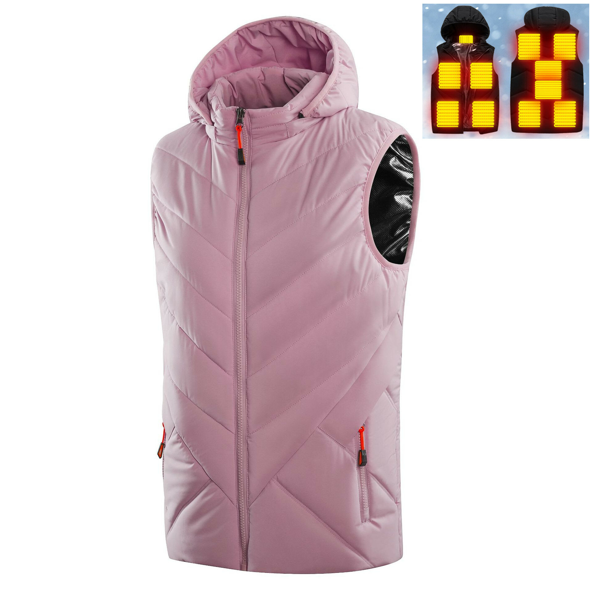 11 Areas Heated Vest Women Outdoor USB Heating Vest With Hat Washable Heated Jackets Sleeveless Cotton Coat Clothing Pink