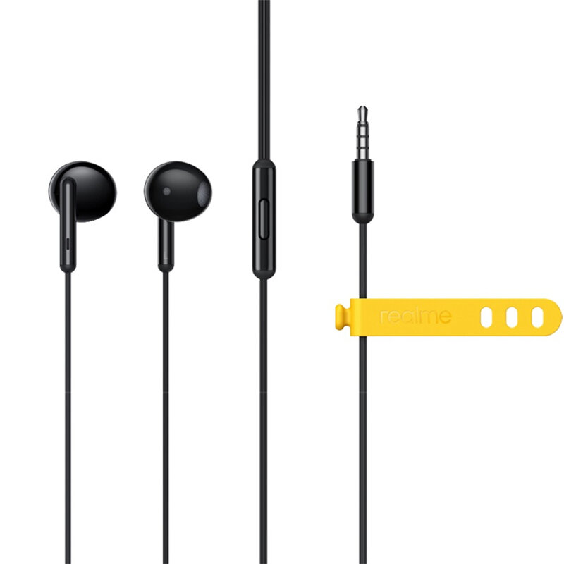 Realme buds classic earphone 3.5mm wired earbuds 14.2mm large driver stereo half in-ear music headphone with mic