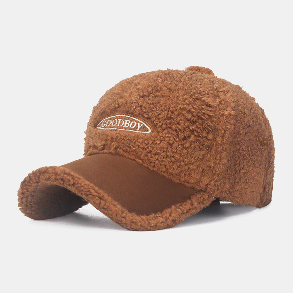 Men Baseball Cap Teddy Velvet Suede Color Contrast Patchwork Embroidery Warmth Hat For Women