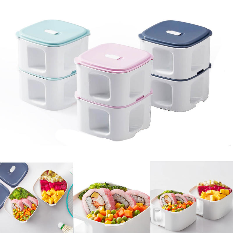 Kalar 920ml vierkante lunchbox dubbellaagse picknick Bento voedselcontainer van 