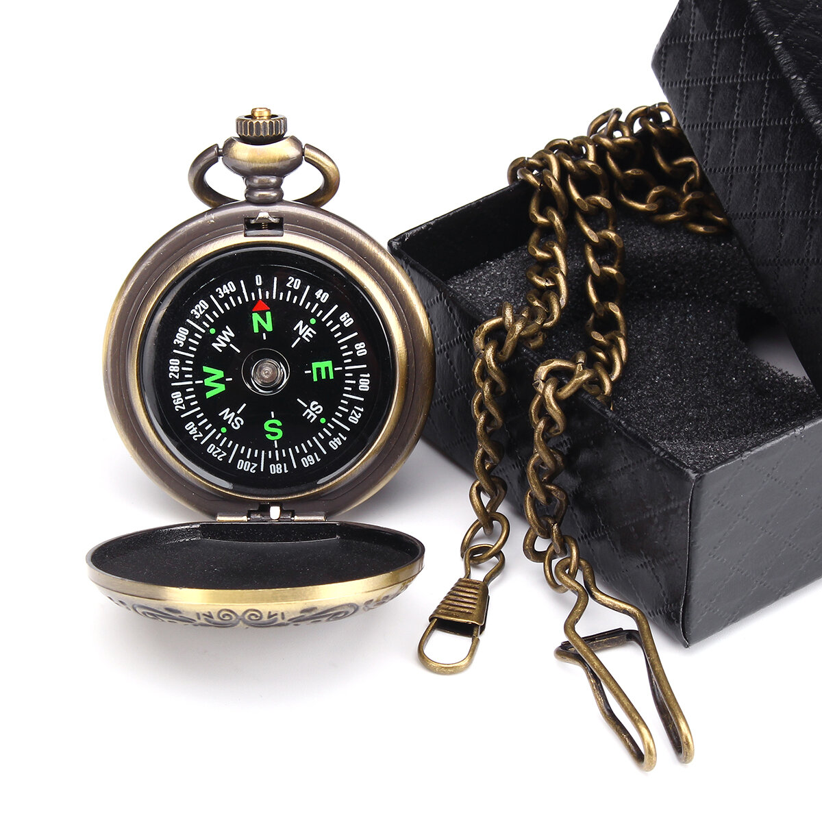 CHARMINER Pocket Compass with Chain Portable Brass Compass Classic Jumping Lid Waterproof Watch Flip-Open Navigation Tools