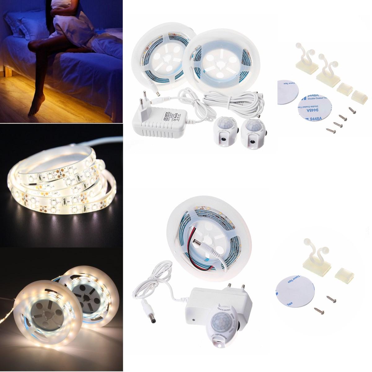 1.5M 3M Motion Activated Sensor Flexible LED Strip Light Bed Night Lamp with Switch EU Plug DC12V