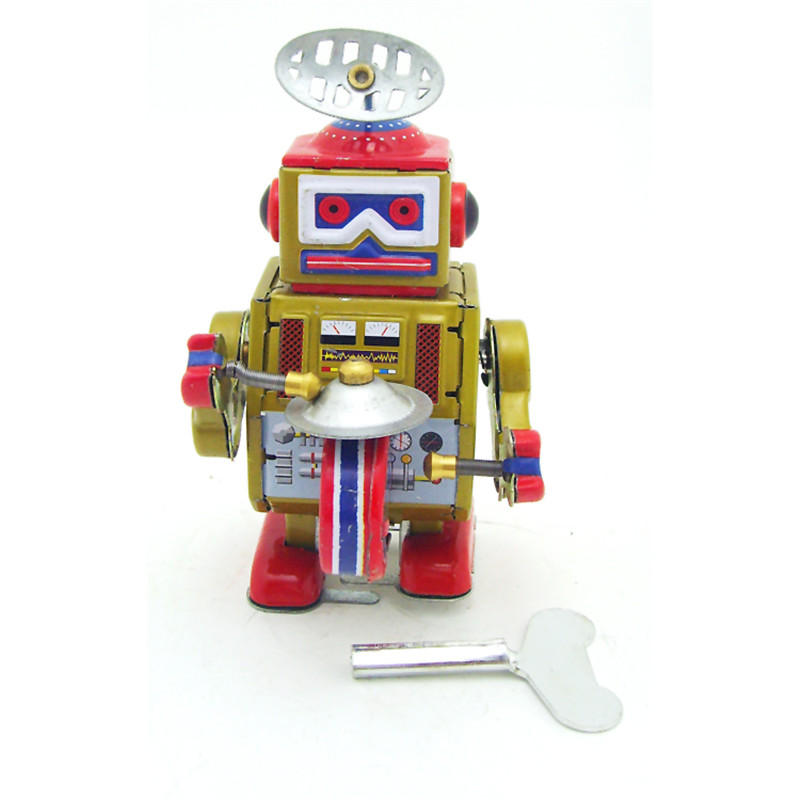 

Classic Винтаж Заводной Заводной барабан Играющий робот Воспоминание Дети Детские игрушки из олова