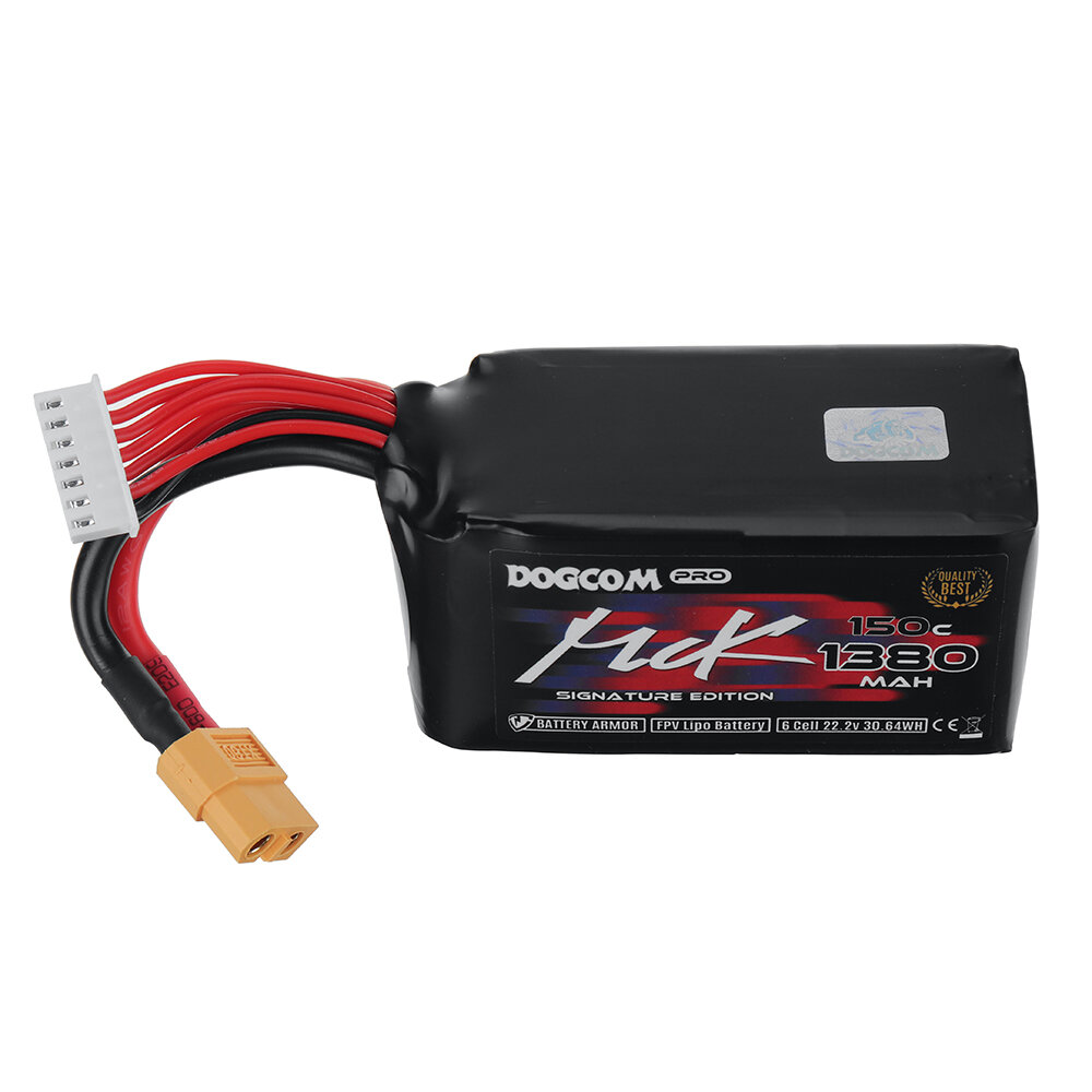 DOGCOM MCK 22.2V 1380mAh 150C 6S LiPo Battery XT60 Plug for FPV Racing Drone
