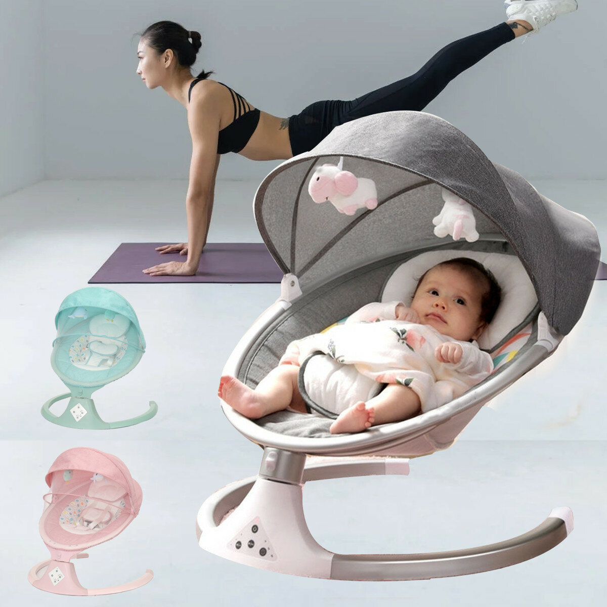 

Bioby Baby Swing Bouncer Chair, Multi-function Music Electric Swing Activities Rocker Shaker Recliner Comfort Autoswing