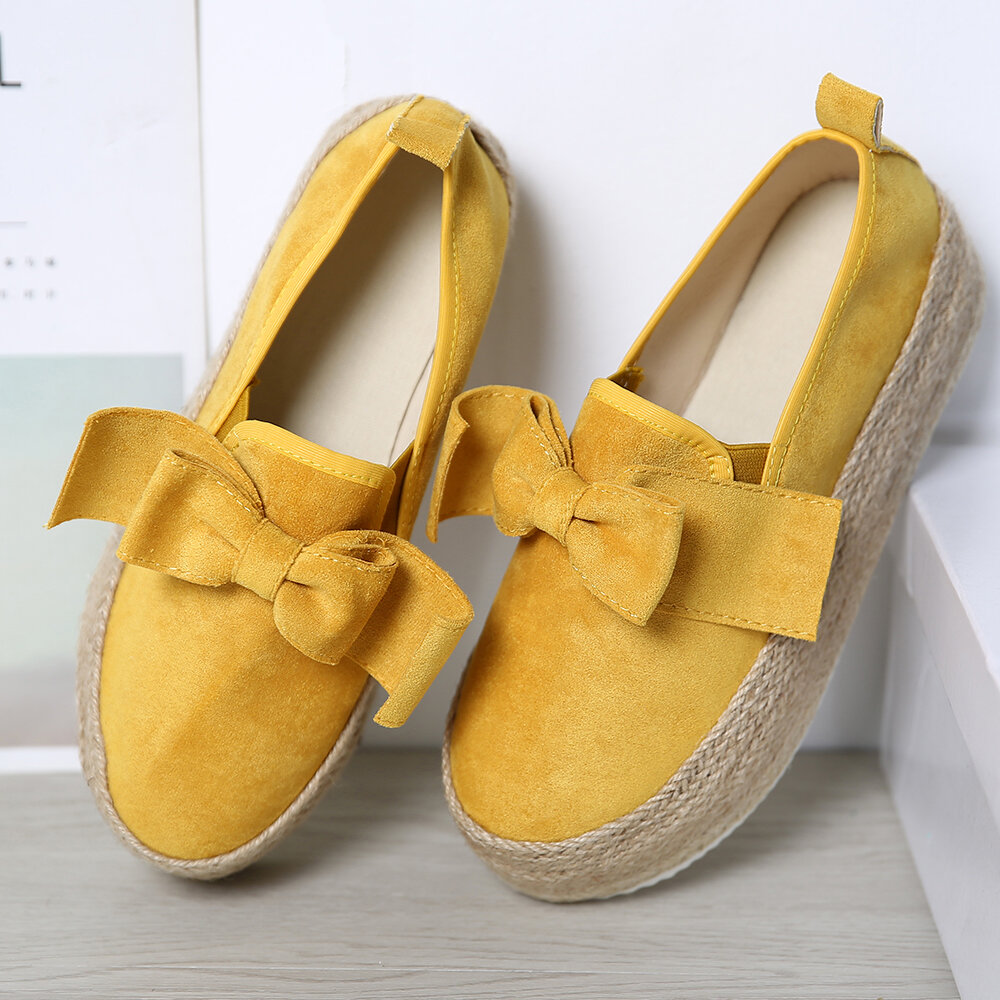 Large Size Women Casual Butterfly Knot Straw Platform Loafers