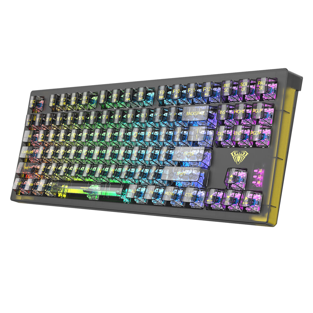 AULA F2183 Mechanical Keyboard RGB 87 Keys Hotswap bluetooth Wired 2.4G Triple Mode Keyboard Transparent Keycap Keyboard