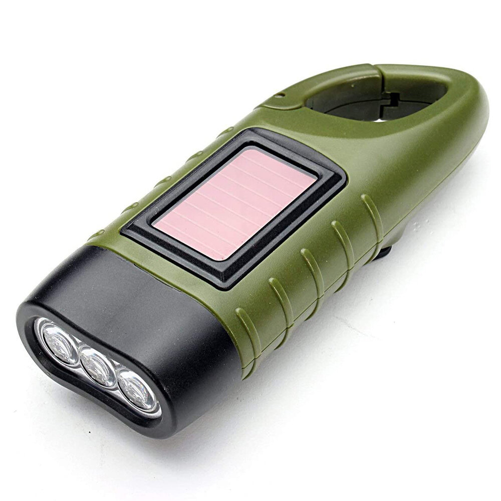 2 PCS Army Green Portable LED Flashlight Hand Crank Dynamo Torch Professional Solar Power Tent Light Lantern for Outdoor