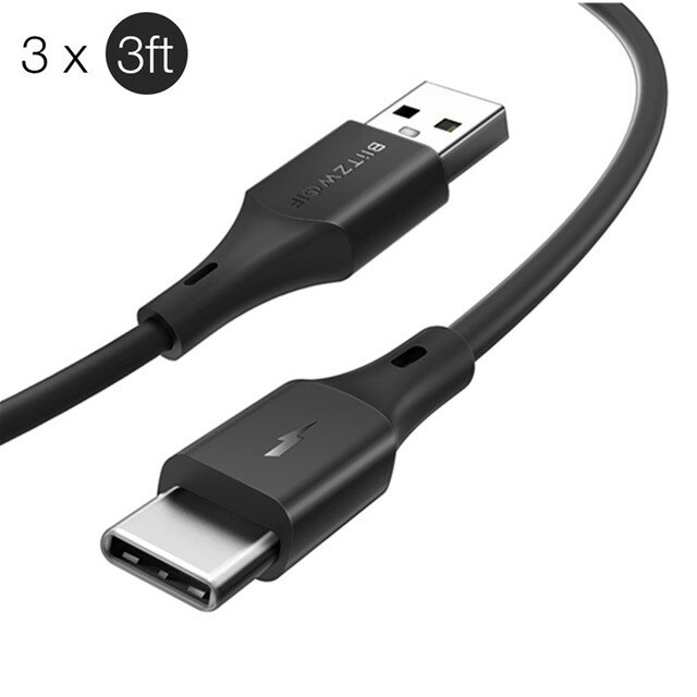 3 x BlitzWolf® BW-TC14 3A USB Type-C Charging Data Cable Black 3ft/0.91m For Oneplus 6T Xiaomi Mi8 Pocophone f1 S9