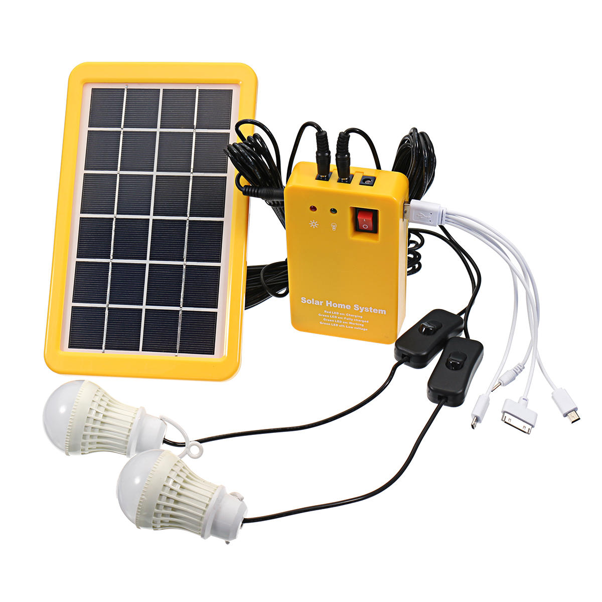 3W تعمل بالطاقة الشمسية نظام لوحة للطاقة الشمسية شحن مولد 5V USB نظام توليد الطاقة مع 2 المصابيح