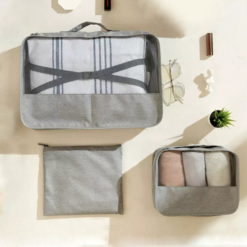 3PCS poggyász csomagoló készlet utazásszervező ruhák tárolása vízálló táskák hálós táska utazási kiegészítők