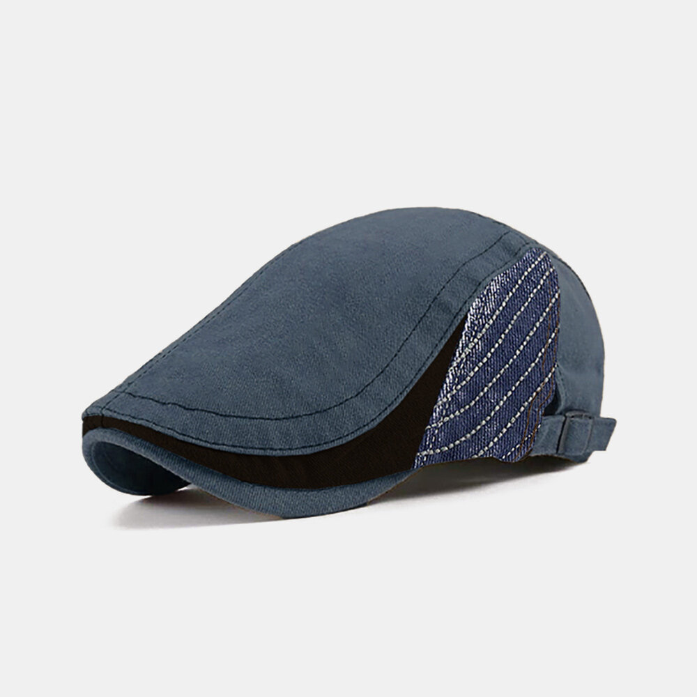 

Collrown Men Beret Cap Cotton Patchwork Color-match Casual Sunshade Breathable Flat Hat