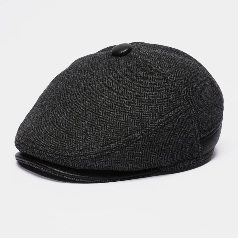 

MenWoolen Felt Plus Velvet Thicken Ear Protection Keep Warm Casual Forward Hat Beret Hat