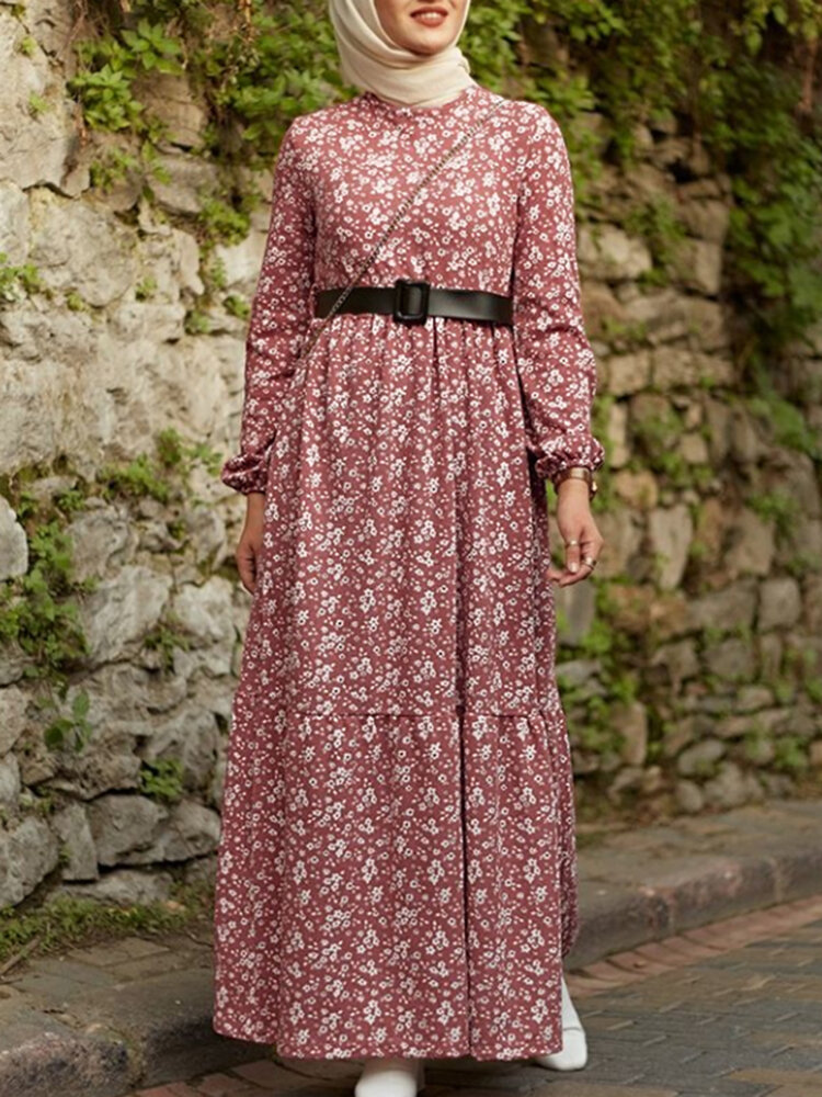 Dames bloemenprint pofmouwen Vintage Kaftan Robe Maxi-jurk