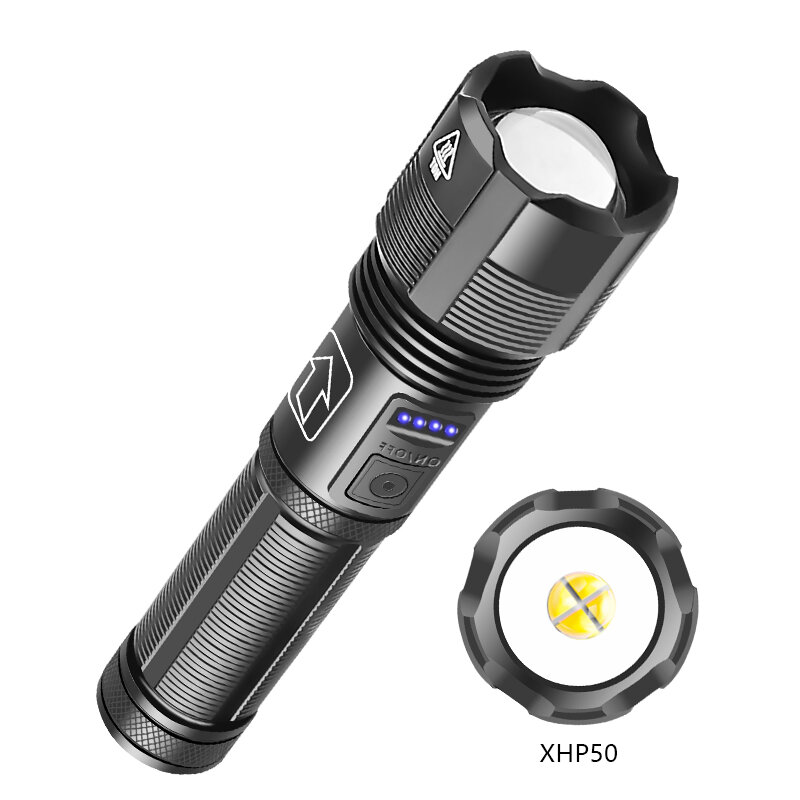 BIKIGHT XHP50 1800lm Powerful Long Range Zoomable Flashlight Kit with 18650 Li-ion Battery USB Rechargeable & Power Disp