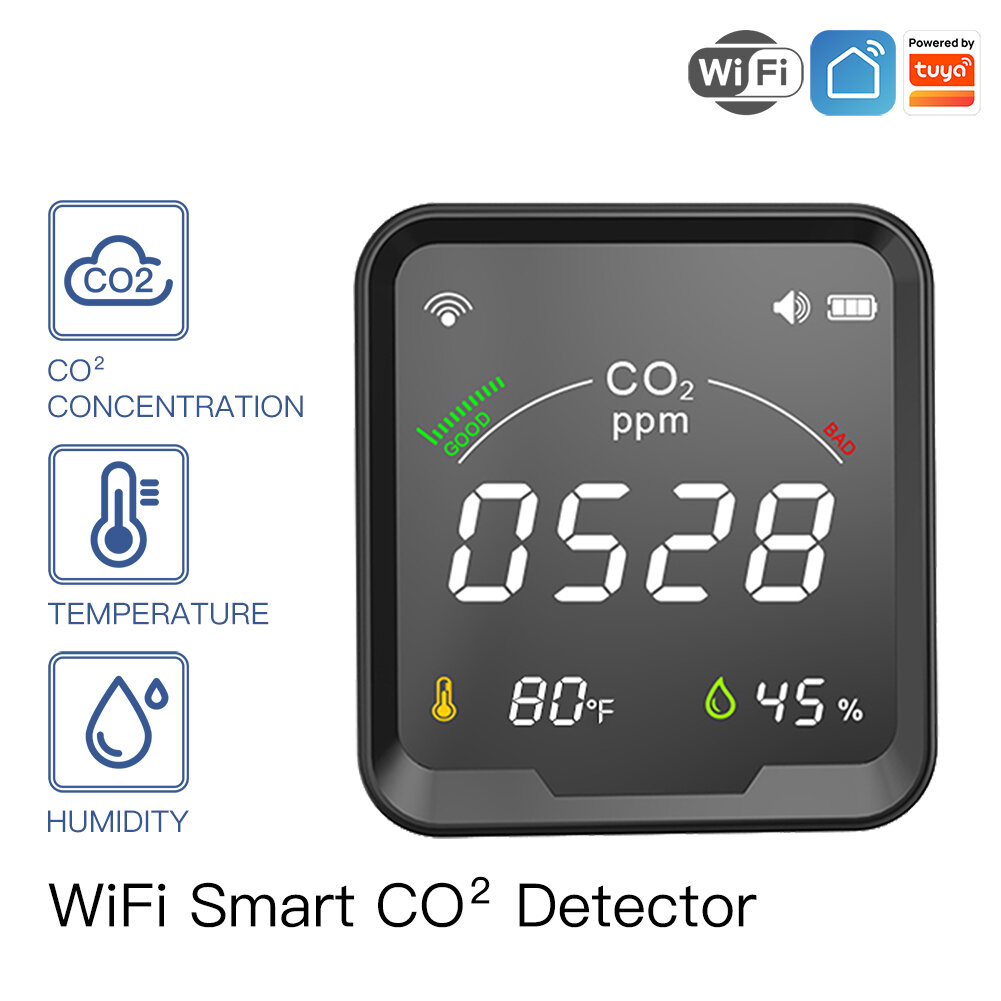 MoesHouse WiFi Tuya Smart CO2 Detector 3 in 1 Carbon Dioxide Detector Air Quality Monitor Temperature Humidity Tester with Alarm