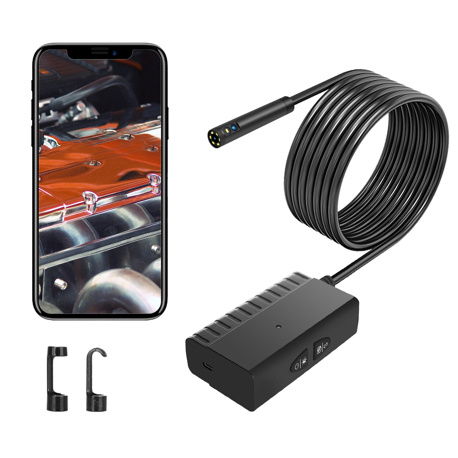 

NK-WS3 8mm 6 LED Double Lens Waterproof WIFI Borescope HD Inspection Camera for IOS Android Phones Hard Wire