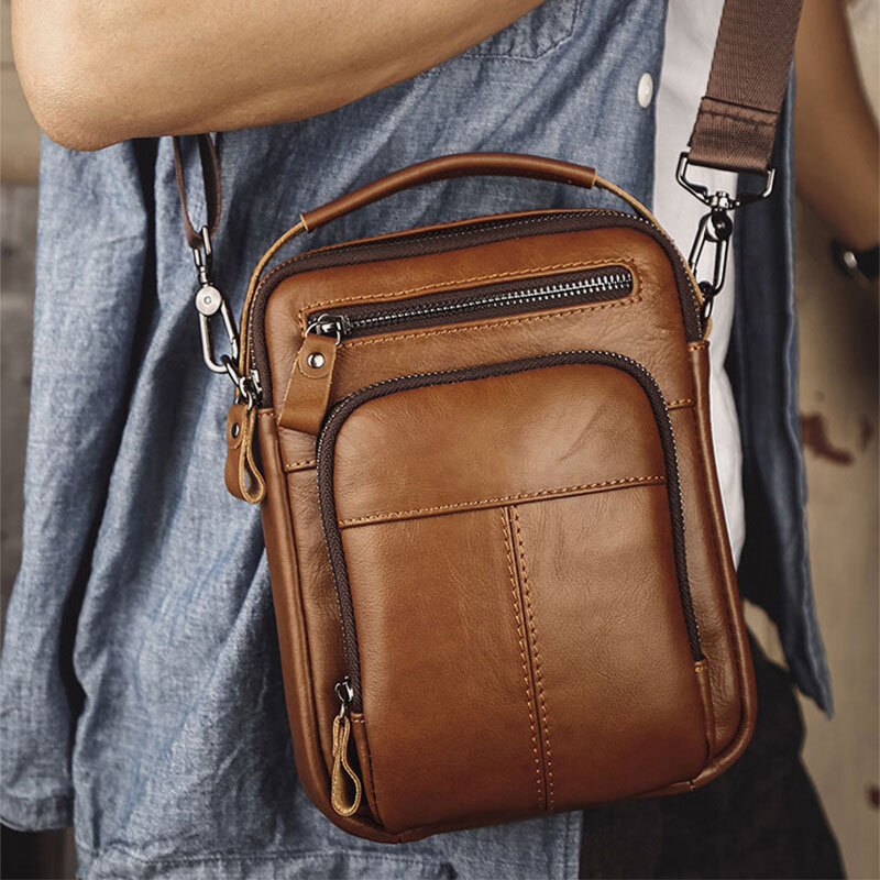 Men Multi-pocket Retro 6.5 Inch Phone Bag Waist Bag Back Anti-theft Pocket Design Crossbody Bags Bel