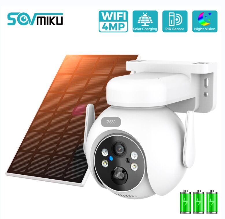 

Sovmiku WTD614 2K 4MP Solar PTZ WiFi Camera Outdoor Wireless IP Cam with Solar Panel Night Vision Humanoid Detection Two
