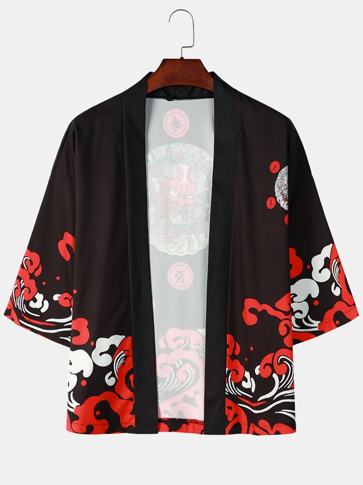 Heren casual golf ukiyoe print open voorkant losse kimono