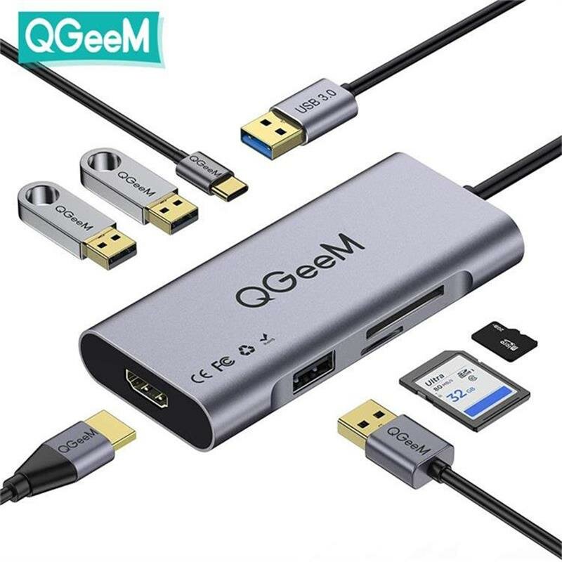 

QGeeM 7-In-1 USB 3.0 HUB Docking Station Adapter with 1*USB C PD(100W) Power Delivery / 3*USB 2.0 / 4K HDMI / Memory Car