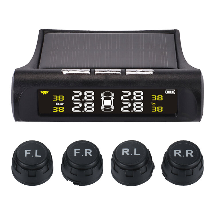 Solar Power TPMS Car Tire Pressure Alarm Monitor System Auto Security External Sensor Tyre Pressure Temperature Warning
