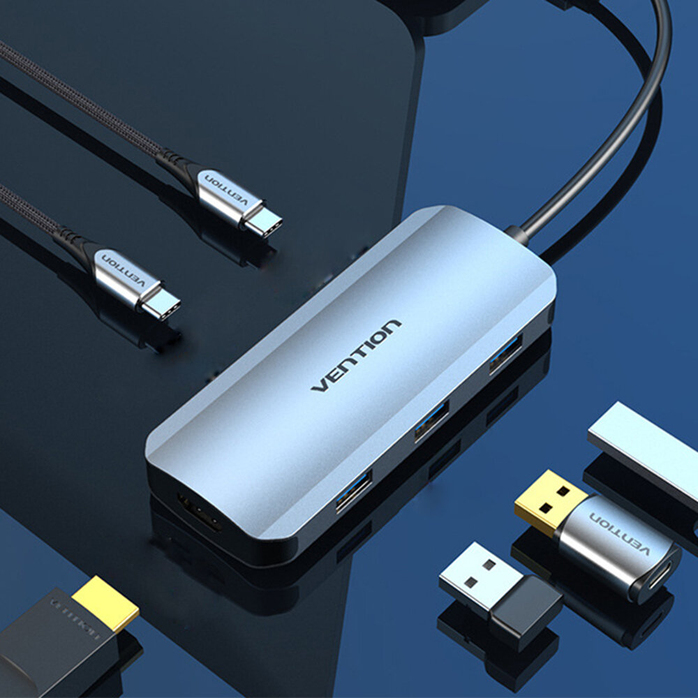 

Vention 6 in 1 USB C Hub Docking Station Type-C to 3 USB 3.0, 100W PD Fast Charging, Type-C Gen 1, 4K HDMI-compatible