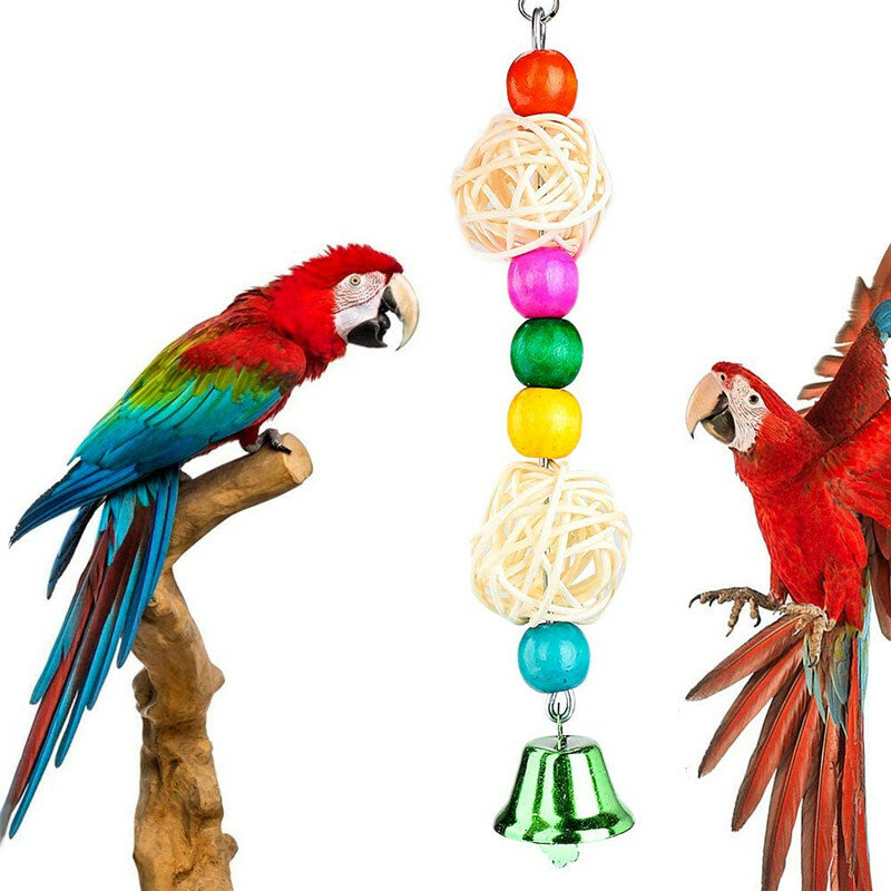 信頼性が高くチュアブルなオウムのための10パックの鳥かごのおもちゃ-スイングハンギングチューイングバイトブリッジ木製ビーズボールベルのおもちゃ от Banggood WW