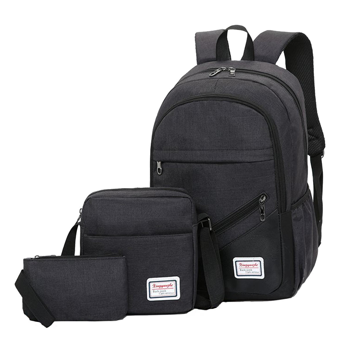 3 Pcs Backpack School Bag Laptop Bag Canvas Cross body Bags Camping Travel Handbag Pen Bag 