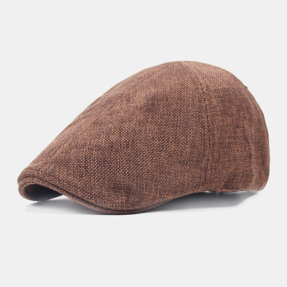 Heren linnen effen kleur retro casual voorwaartse hoed platte pet baret cap