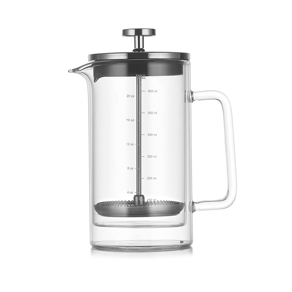 300ML/600ML Double Layer French Press Pot Hand Brew Coffee Filter Press Pot Heat Resistant Teapot Coffee Maker