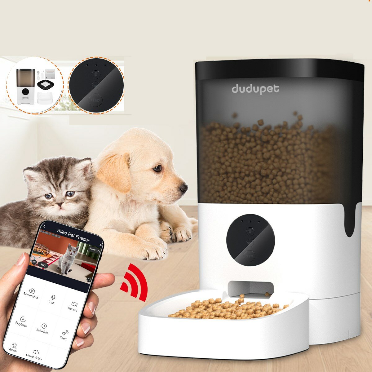 DUDUPET Pet Automatic Feeder 6L Large Capacity Smart Voice Recorder APP Control Timer Feeding Cat Do