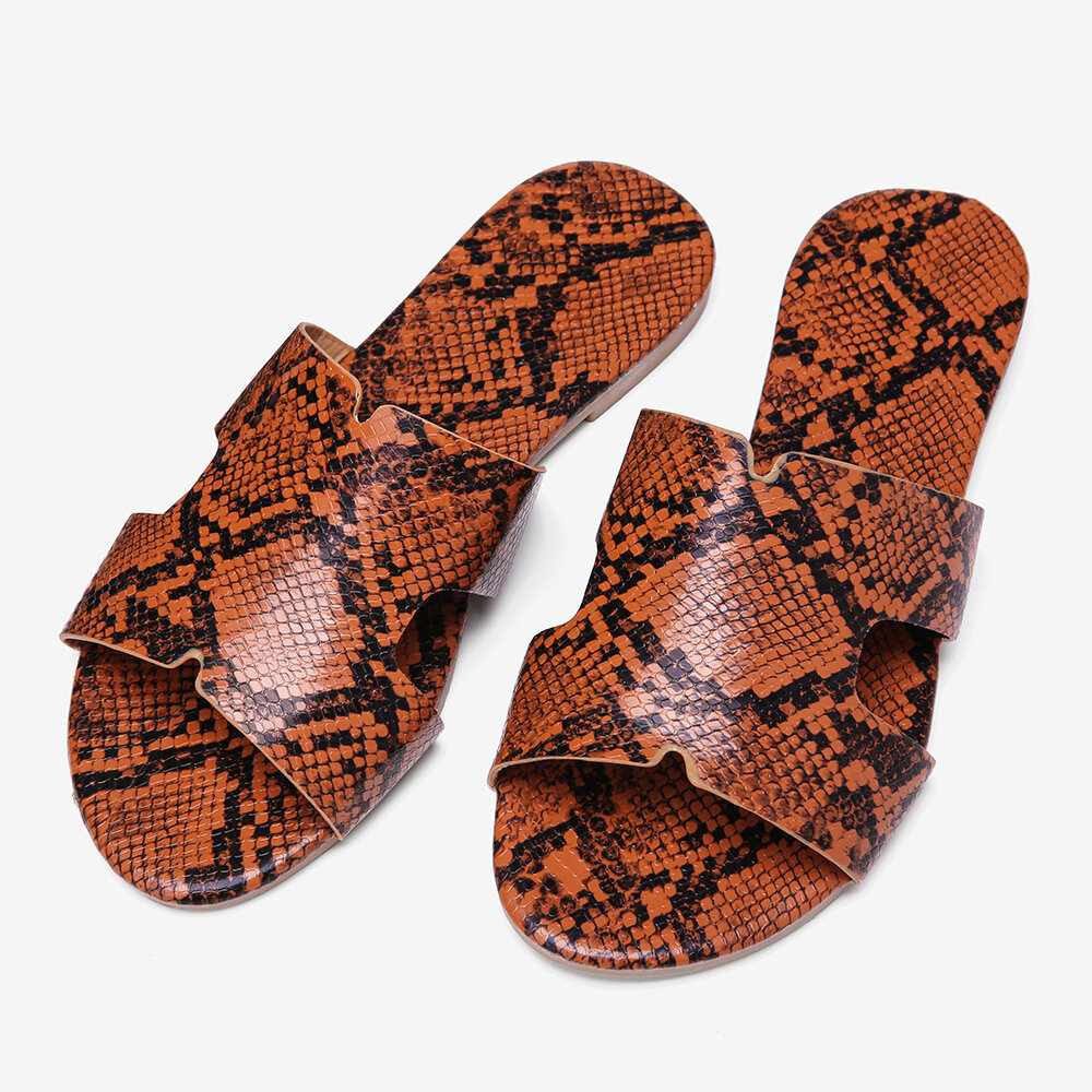 59% OFF on Women Snakeskin Printed Slip-on Flat Sandals