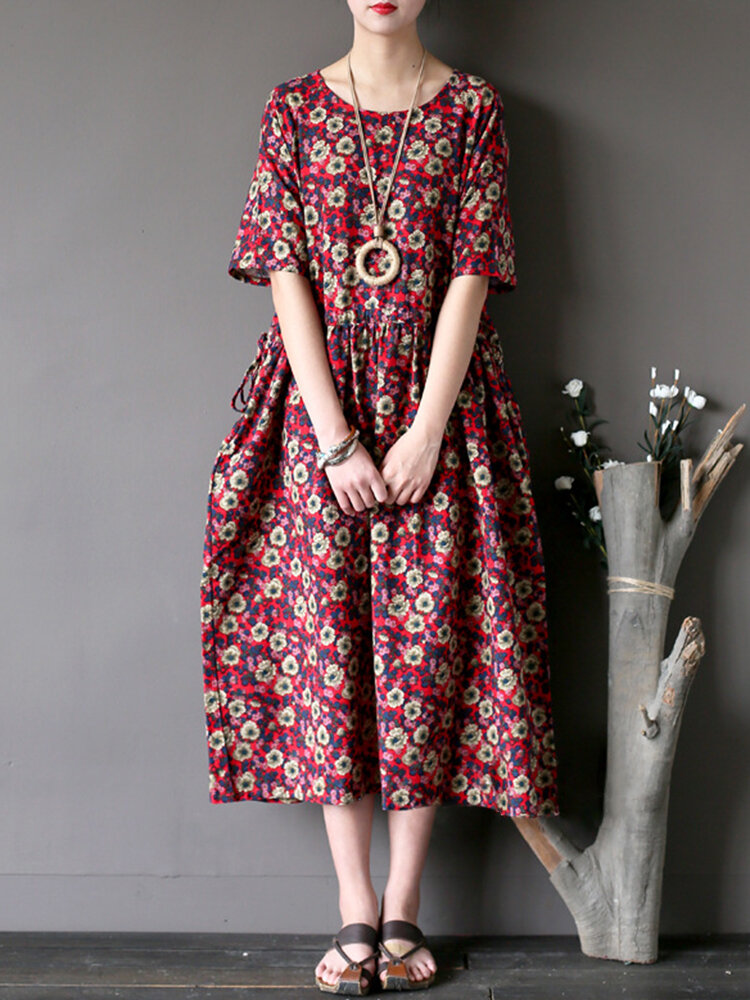 Vintage floral printed short sleeve women dress Sale - Banggood.com ...