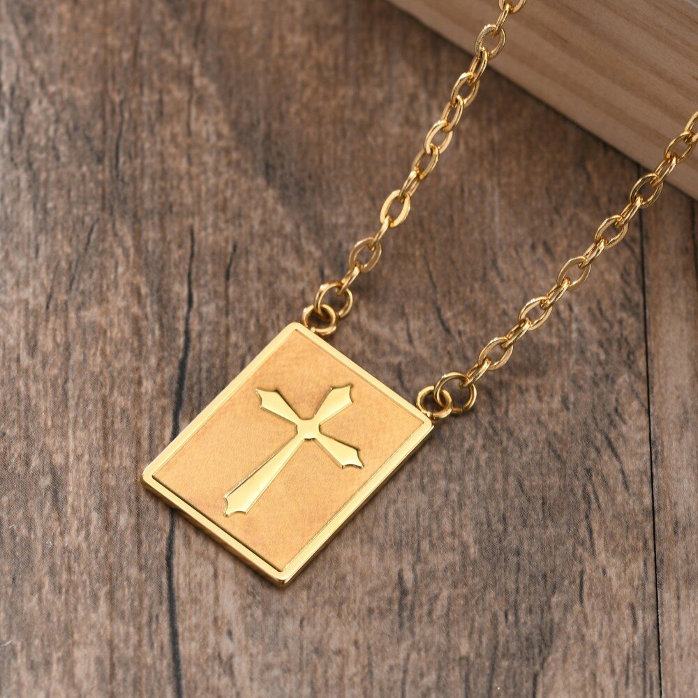 1 Pcs Classic Casual Style Cross Titanium Steel Vintage Electroplating Square Men's Military Brand P