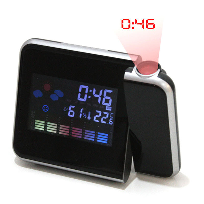 LED Digital Alarm Clock Time Projector Weather Thermometer Snooze LCD Color UK 