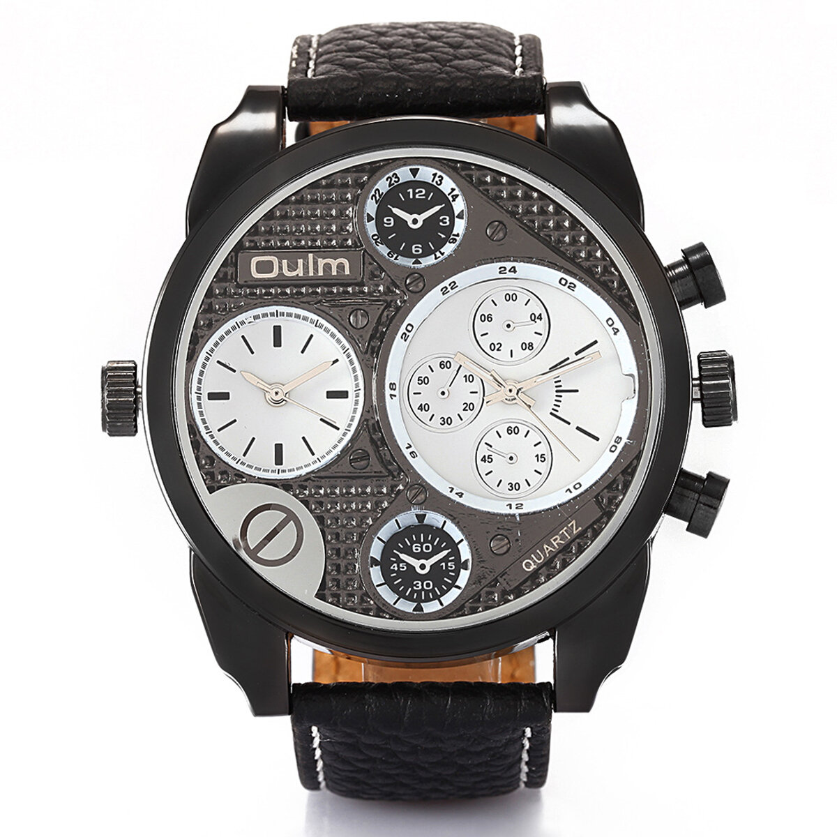 

Oulm 9316 Vintage Fashion Men Watch Large Dial Dual Time Zone Waterproof Leather Band Quartz Watch